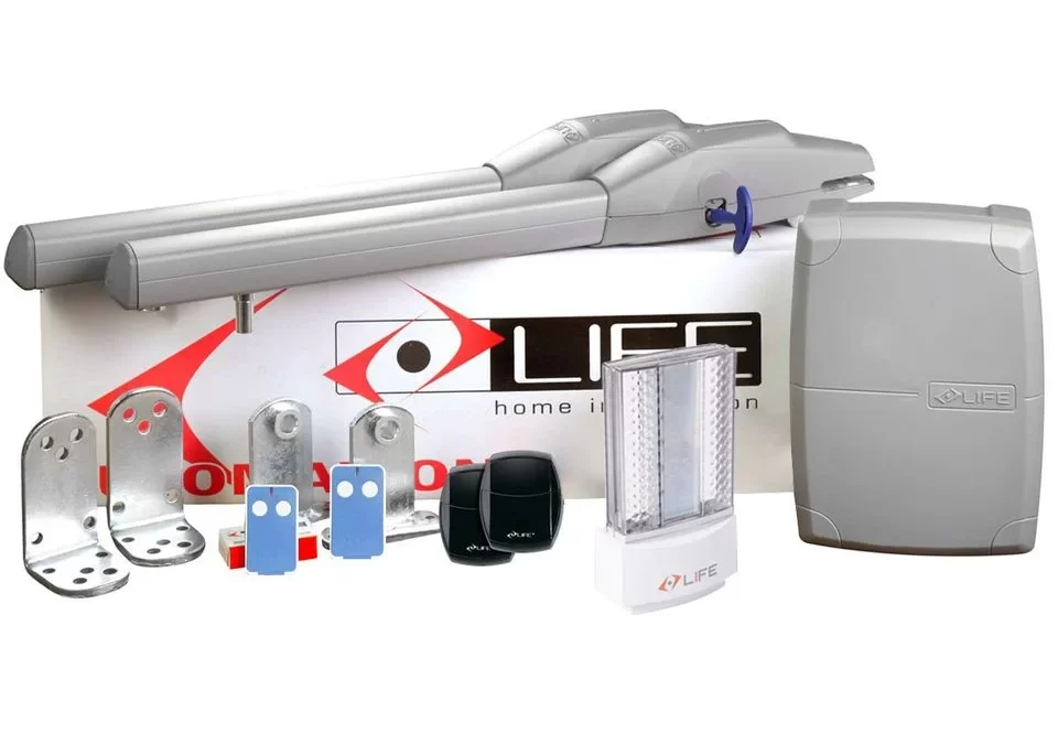 Ce contine un kit de automatizare porti batante Life OPTIMO2?